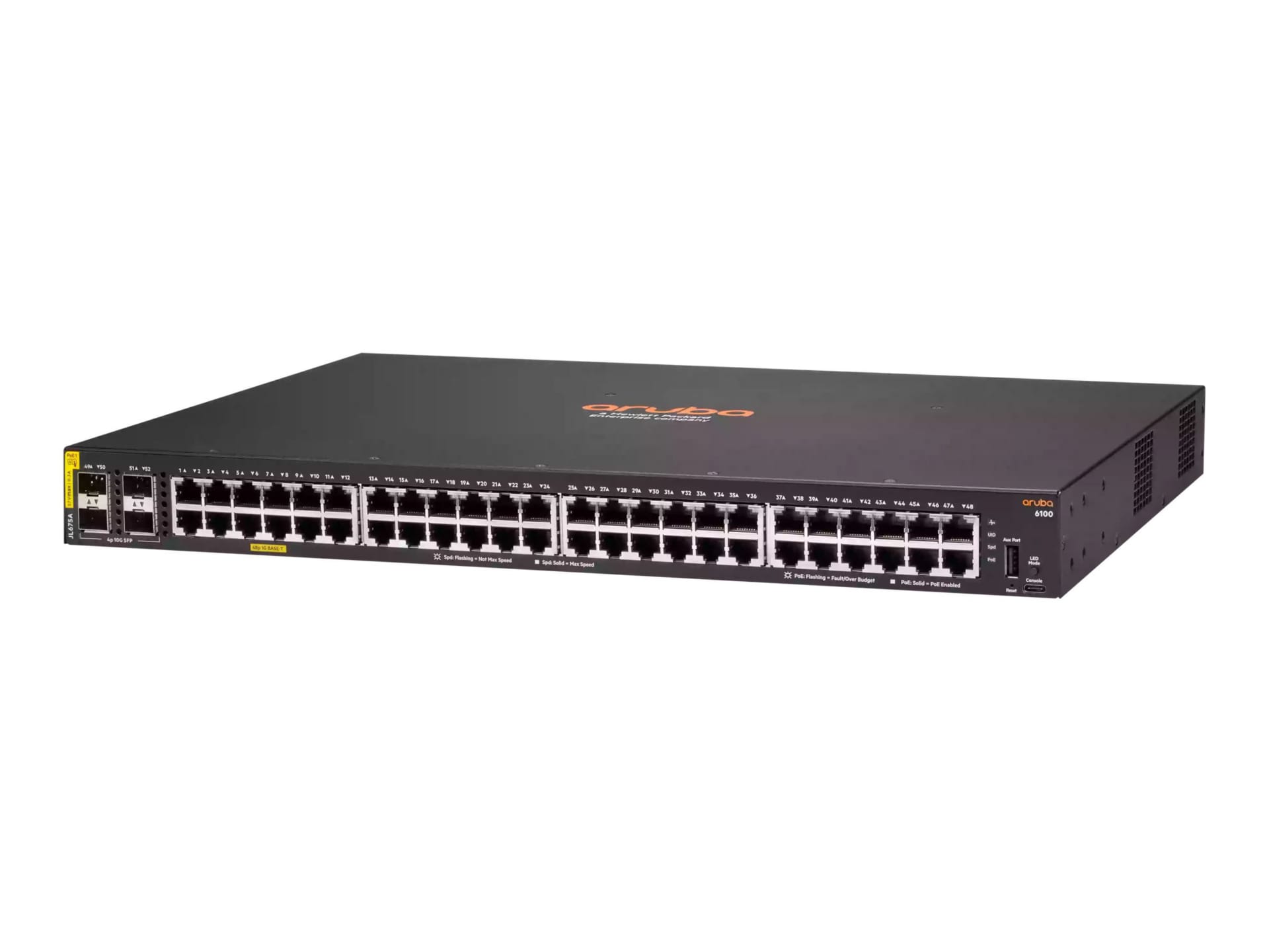 HPE Aruba 6100 48G Class4 PoE 4SFP+ 370W Switch - switch - 52 