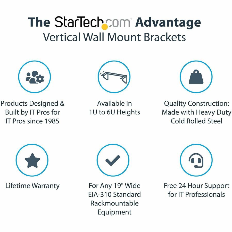 Thumbnail 5 of 12 for StarTech.com 5U Vertical Wall Mount Rack, 19" Wall Mounting Bracket, Open Low Profile Network/Server TAA