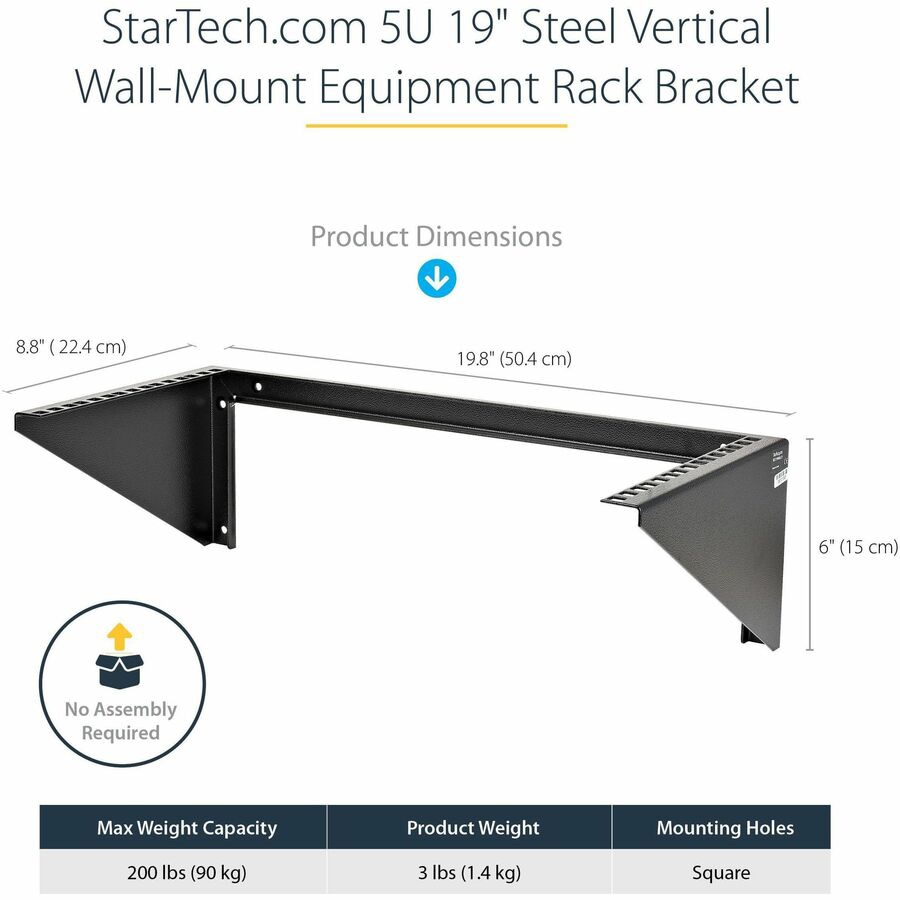 Thumbnail 6 of 12 for StarTech.com 5U Vertical Wall Mount Rack, 19" Wall Mounting Bracket, Open Low Profile Network/Server TAA