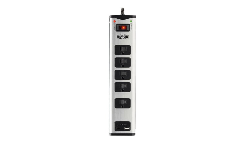 Tripp Lite Surge Protector Power Strip 5-Outlet Metal USB-A USB C Charging 3.9A Shared - protection contre les surtensions - 1800 Watt
