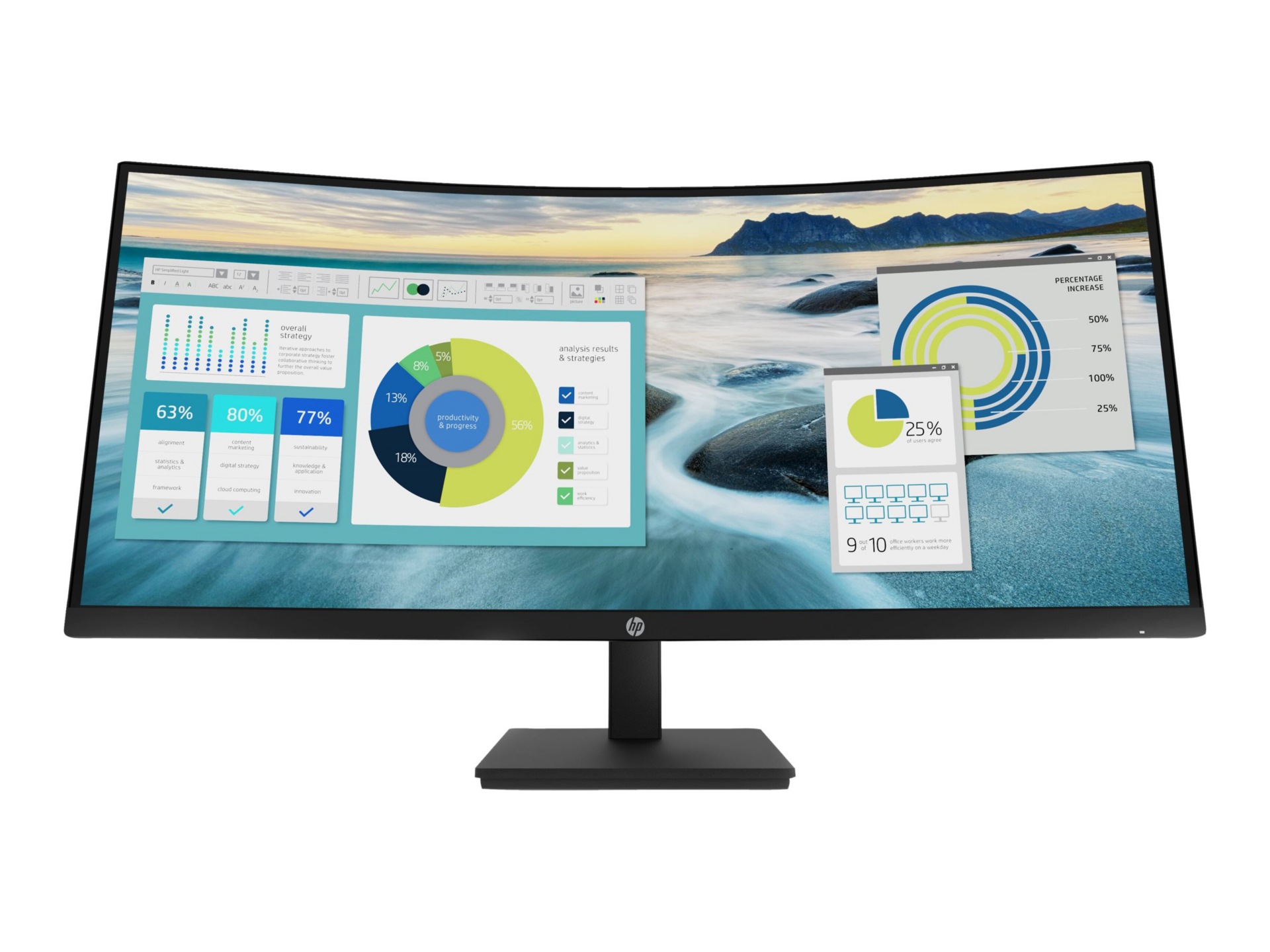 HP P34HC G4 34" Class WQHD Curved Screen LCD Monitor - 21:9 - Black