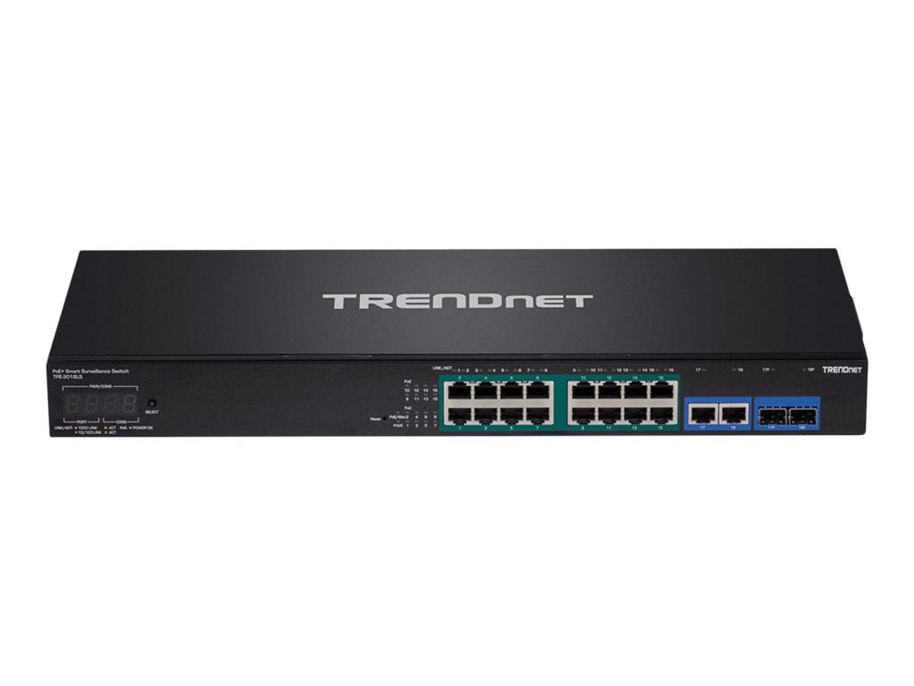 Roll over image to zoom in TRENDnet 18-Port Gigabit PoE+ Smart Surveillance Switch with 16 x Gigabit PoE+ Ports;