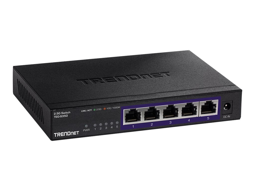 TRENDnet 5-Port Unmanaged 2.5G Switch, 5 x 2.5GBASE-T Ports, TEG-S350, 25Gbps Switching Capacity, Fanless, Wall