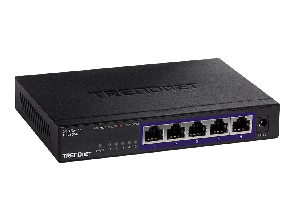 TRENDnet 5-Port Unmanaged 2.5G Gaming Switch, TEG-S350, 5 x 2.5GBASE-T Ports, 25Gbps Switching Capacity, Ethernet