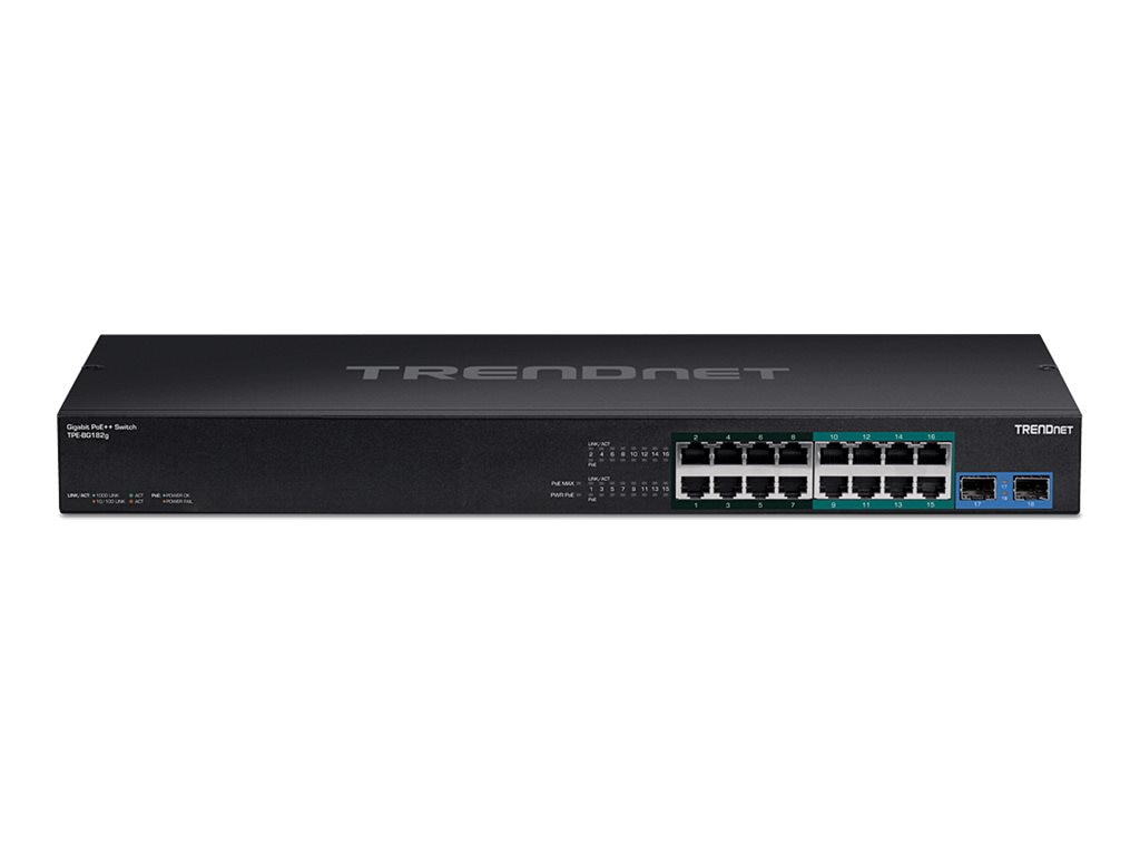 TRENDnet TPE-BG182g, 18-Port Gigabit 470W PoE++ Switch with 8 x 95W PoE++ P