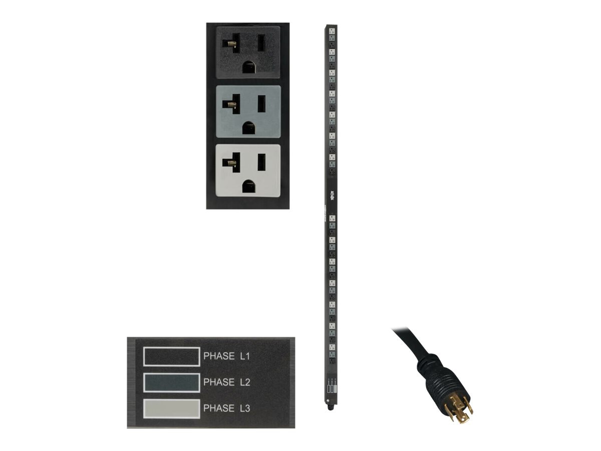 Eaton Tripp Lite Series 5.7kW 3-Phase Basic PDU - 42 NEMA 5-15/20R 120V Outlets, 208V L21-20P Input, 6 ft. Cord, 70 in.