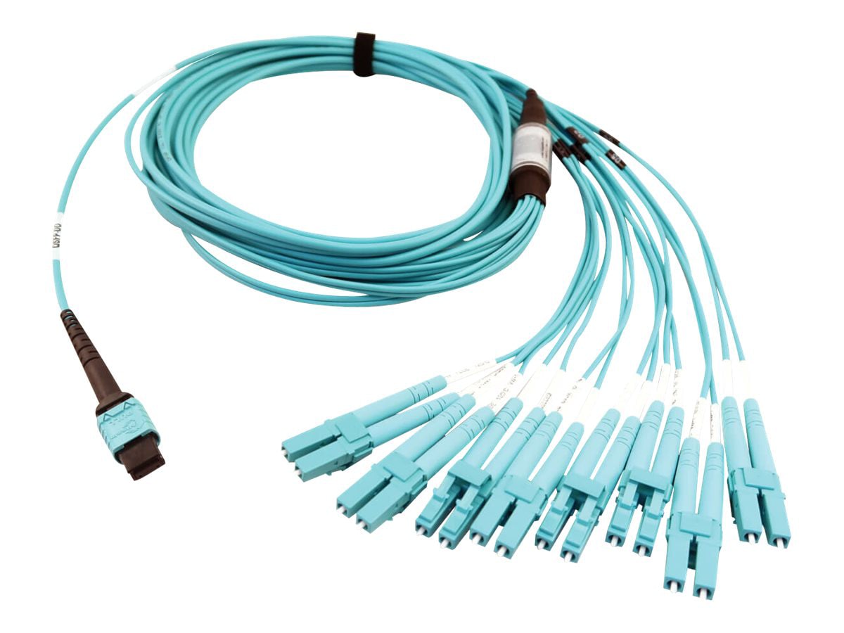 Eaton Tripp Lite Series 400G Multimode 50/125 OM4 Plenum Fiber Optic Breakout Cable, 24F MTP/MPO-PC to (x4) LC Duplex
