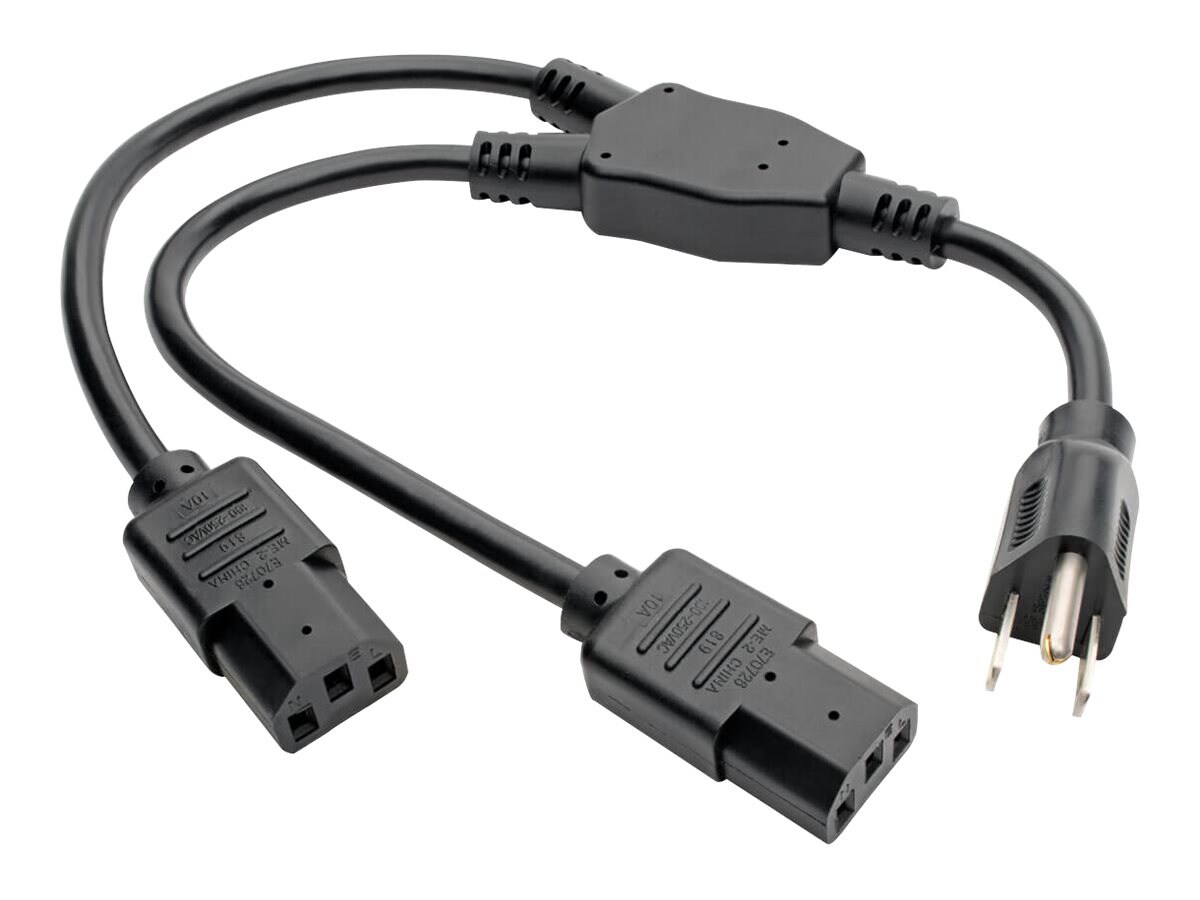 Tripp Lite Dual IEC Power Cord Splitter Cable 5-15P to 2x IEC-320 C13 18in