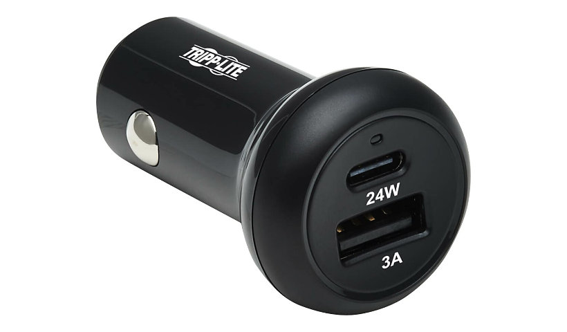 Tripp Lite USB Car Charger Dual-Port with 24W Charging - USB-C (24W) PD 3,0, USB-A (24W) QC 3,0, Black car power adapter