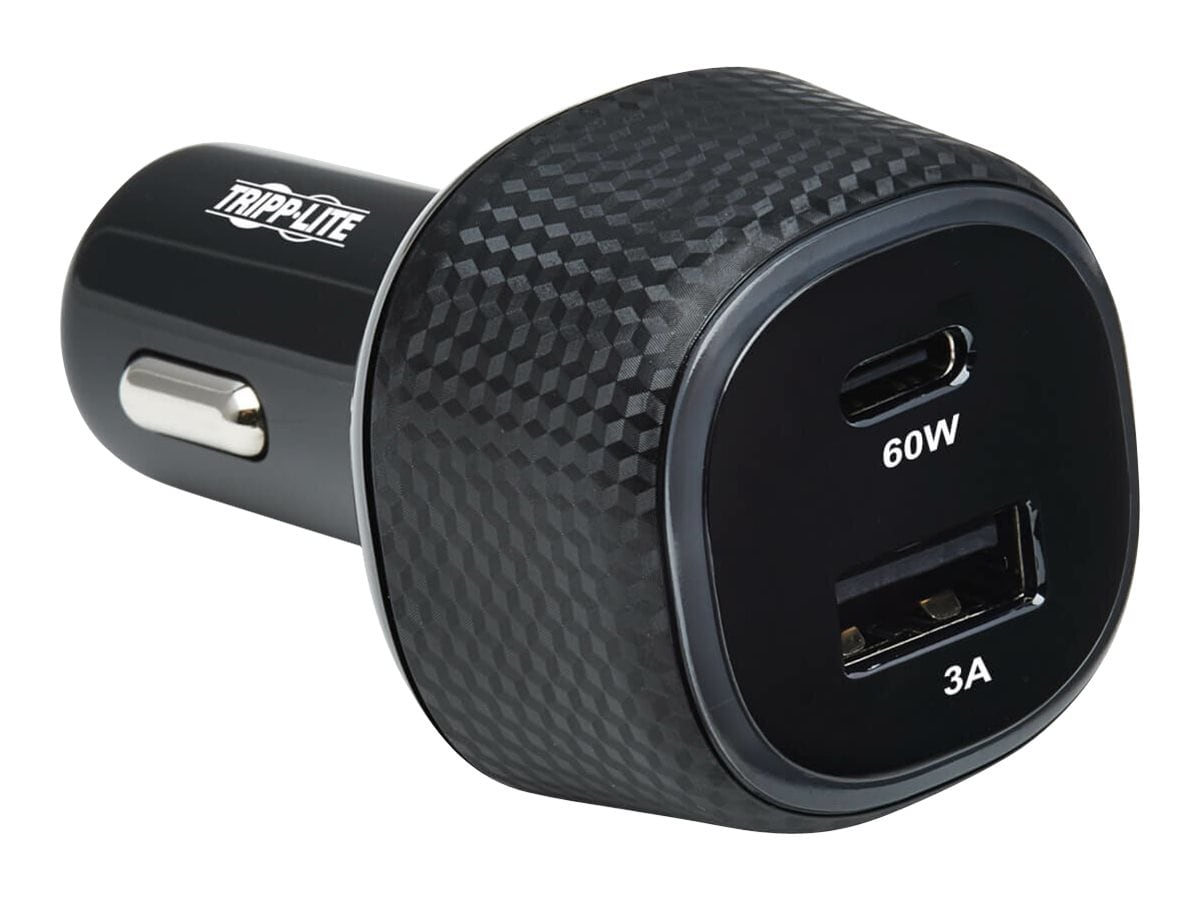Tripp Lite USB Car Charger Dual-Port 63W Max Charging USB C USB-A Black