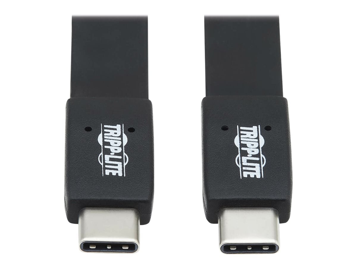 Tripp Lite USB C Cable Flat USB 3.1 10 Gbps M/M Thunderbolt 3 Black 16in