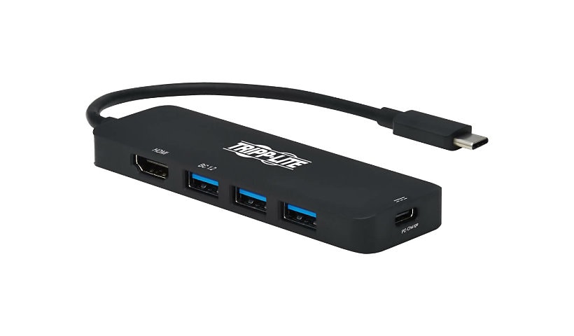 Tripp Lite USB C Multiport Adapter, 4K @ 60 Hz HDMI, 3 USB-A Hub Ports, 100W PD Charging, HDR, HDCP 2,2 - docking