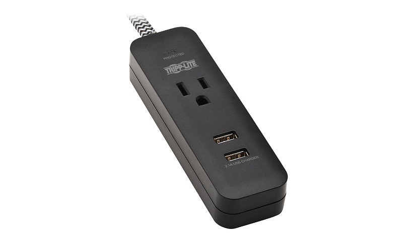 Tripp Lite Surge Protector Power Strip 1-Outlet w 2 USB Ports 2.1A 4ft Cord - protection contre les surtensions - 1800 Watt