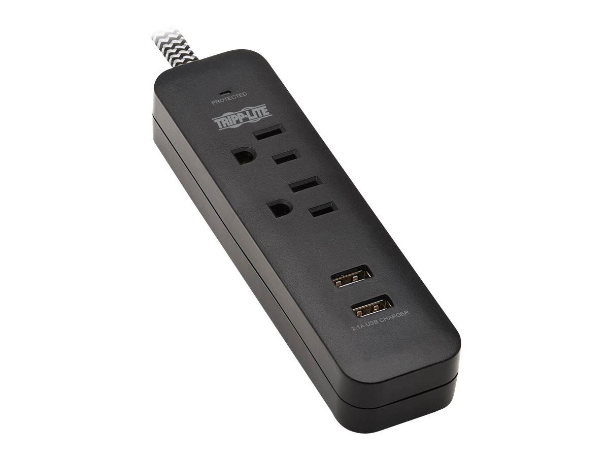 Tripp Lite Surge Protector Power Strip 2-Outlet w 2 USB Ports 2.1A 6ft Cord