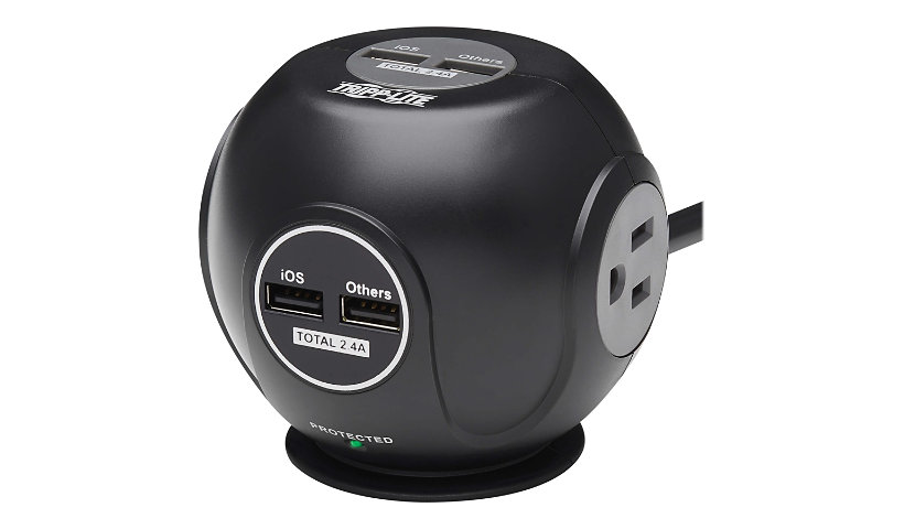 Tripp Lite Spherical Surge Protector, 3-Outlet, 4 USB Ports (4.8A Shared) - 6-ft. (1.83 m) Cord, 5-15P Plug, 540 Joules,