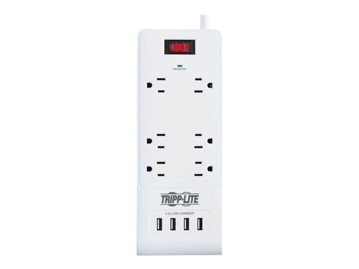 Tripp Lite Surge Protector Power Strip 6-Outlet 4 USB Ports White 15ft Cord