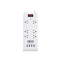 Tripp Lite Surge Protector Power Strip 6-Outlet 4 USB Ports White 15ft Cord