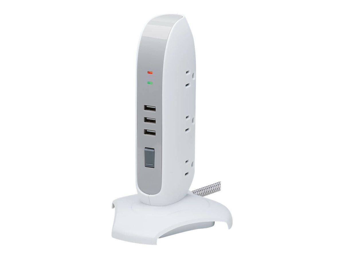 Tripp Lite Surge Protector Tower 5-Outlet 3 USB Ports 6ft Cord 5-15P White