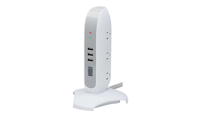 Tripp Lite Surge Protector Tower 5-Outlet with 3 USB Charging Ports 6ft Cord 5-15P White - surge protector - 1800 Watt