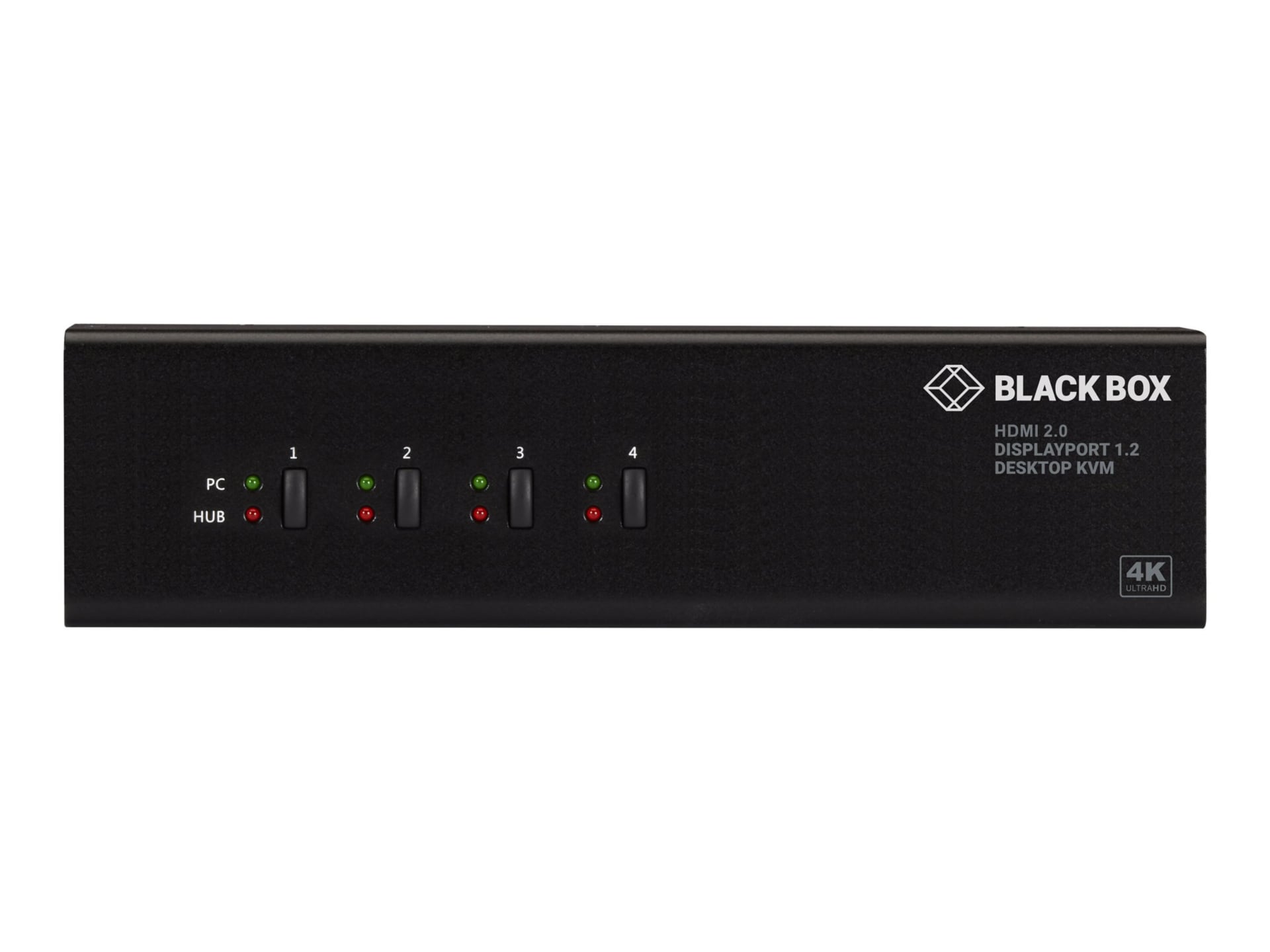 Black Box KVM Switch - 4PT Dual-Monitor DP and HDMI 4K 60Hz USB 3 Hub Audio