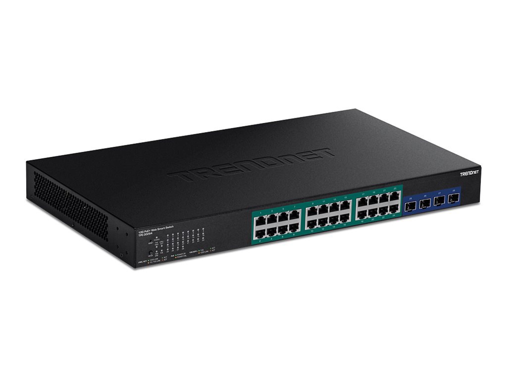 Thumbnail 2 of 8 for TRENDnet 28-Port Gigabit Web Smart PoE+ Switch with 24 Gigabit PoE+ Ports; TPE-30284; 4 x 10G SFP+ slots; 370W PoE