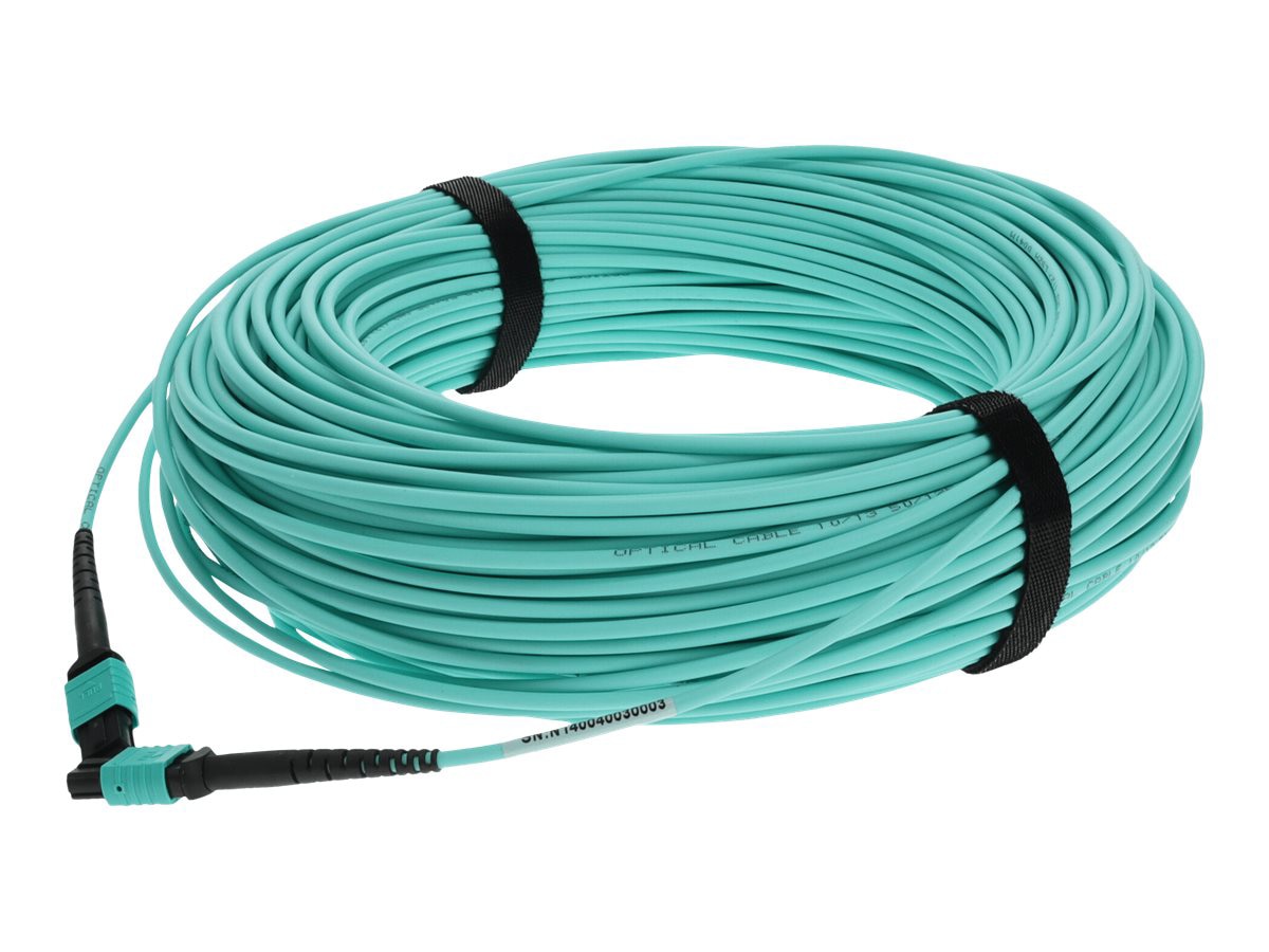 Proline 100m MPOUPC to MPOUPC Aqua OM4 OFNR (Riser-Rated) 12-Strand Fiber Patch Cable