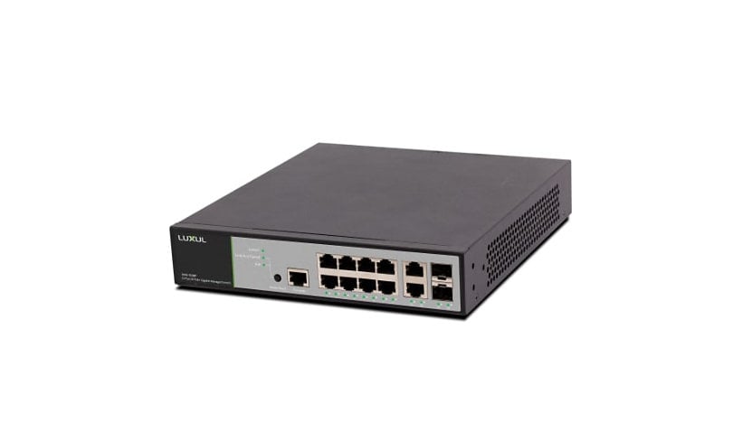 Luxul 12-Port Front-Facing Rackmount Switch - 8-PoE+ Ports - US Power Cord