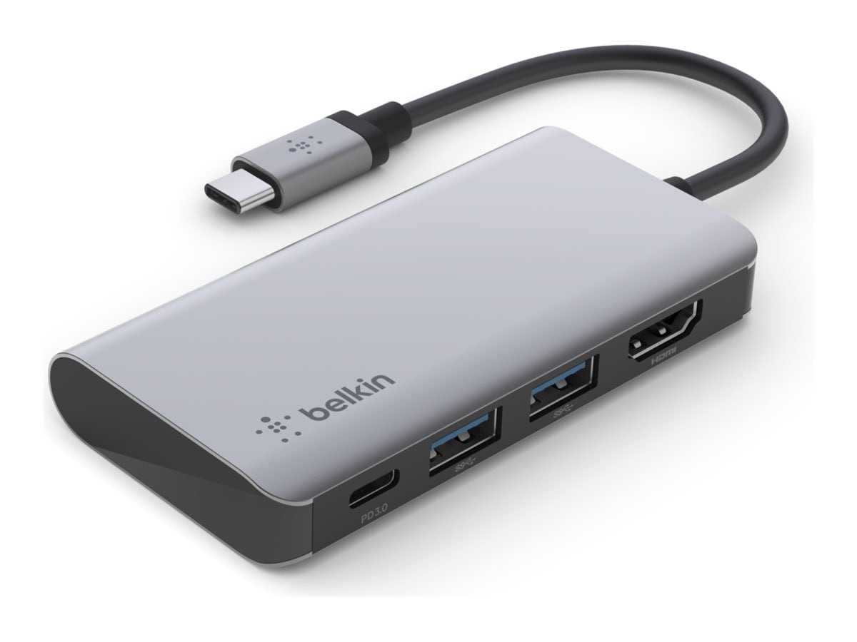 Belkin USB-C 4-in-1 Multiport Adapter, Laptop Docking Station, 2x USB-A 3,0, 4k HDMI, 100W Power Delivery