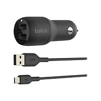 Belkin Dual USB-A Car Charger 24W + USB-A to USB-C Cable - Black
