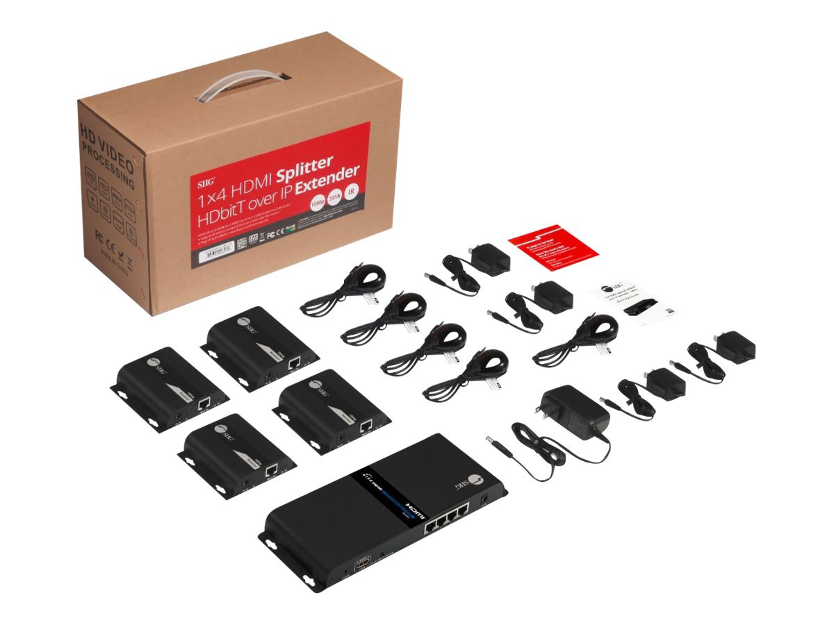 Thumbnail 2 of 7 for SIIG 1x4 1080p HDMI Splitter HDbitT over IP Extender Kit - transmitter + 4 receivers - video/audio/infrared extender -