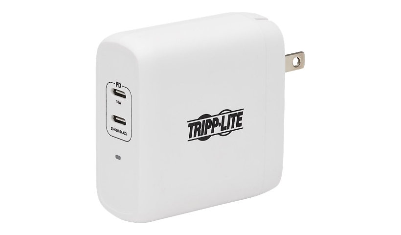 Tripp Lite USB C Wall Charger Dual-Port Compact - GaN Technology, 68W PD Charging (50W+18W), White; power adapter - 2 x