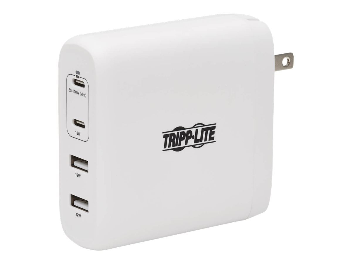 Tripp Lite USB Wall Charger 4-Port Compact - GaN Technology, 100W PD Charging, 2 USB-C & 2 USB-A, White; power adapter -