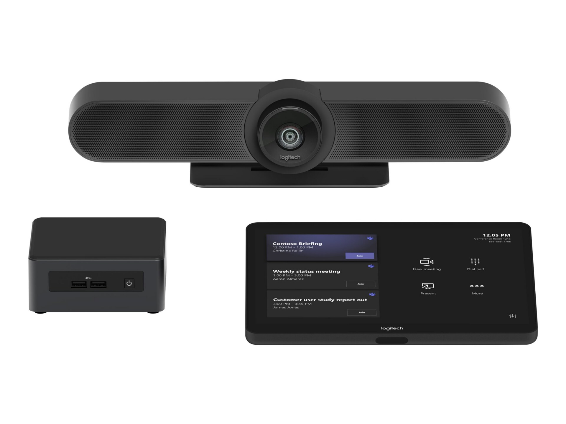 Logitech Small Room with Tap MeetUp Intel NUC for Microsoft Teams Room video conferencing kit Pro Kit NUC11TNKi5