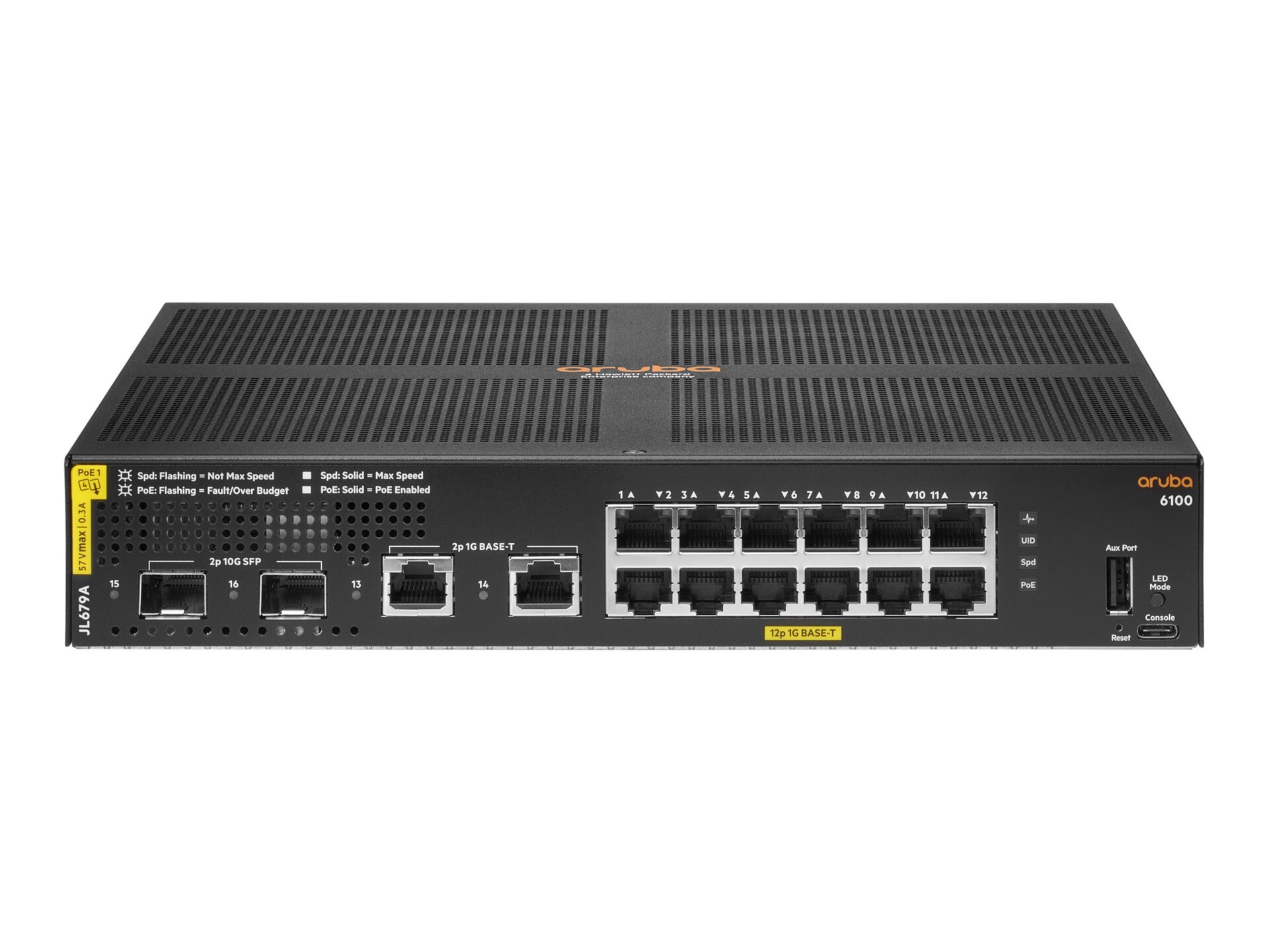 HPE Aruba 6100 12G Class4 PoE 2G/2SFP+ 139W Switch - commutateur - 16 ports - Géré - Montable sur rack