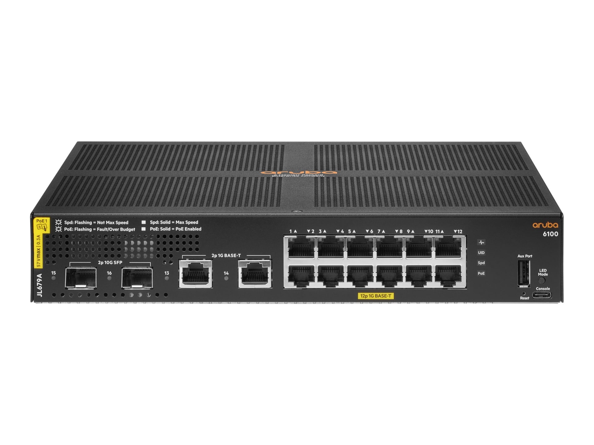 HPE Aruba 6100 12G Class4 PoE 2G/2SFP+ 139W Switch - switch - 16 ports - managed - rack-mountable