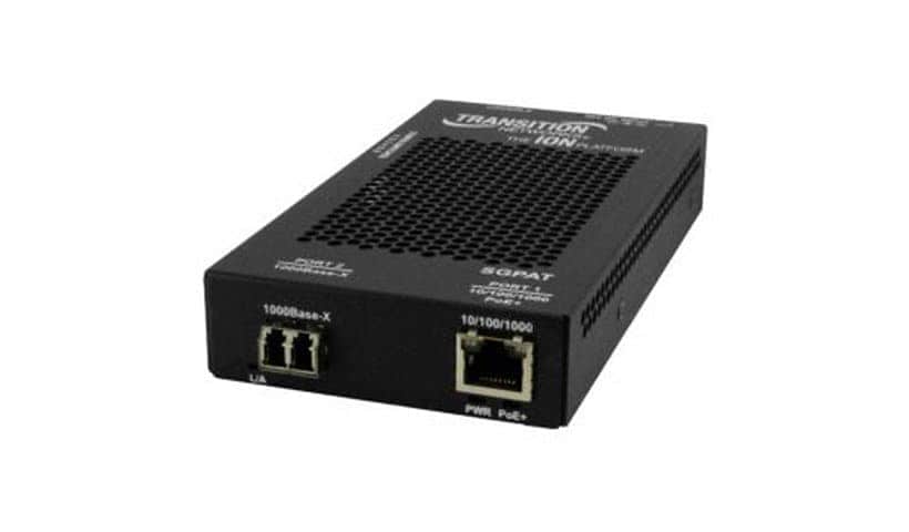 Transition Networks Stand-Alone Power over Ethernet (PoE+) PSE - fiber media converter - 10Mb LAN, 100Mb LAN, 1GbE