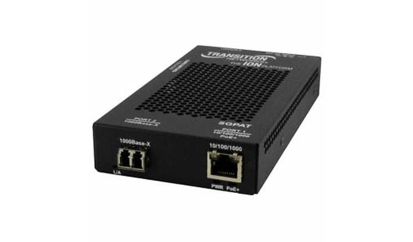 Transition Networks Stand-Alone Power over Ethernet (PoE+) PSE - fiber media converter - 10Mb LAN, 100Mb LAN, GigE