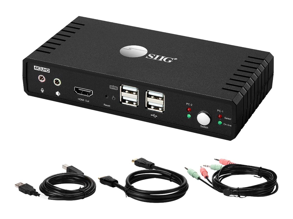 SIIG 2-Port HDMI 2.0 Video Console KVM Switch with USB 2.0 - video/audio/USB switch - 2 ports - TAA Compliant