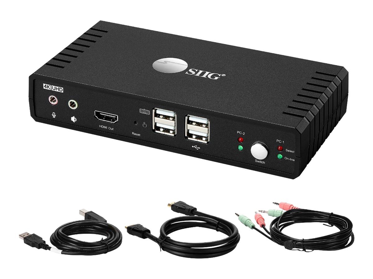 SIIG 2-Port HDMI 2.0 Video Console KVM Switch with USB 2.0 - video/audio/US