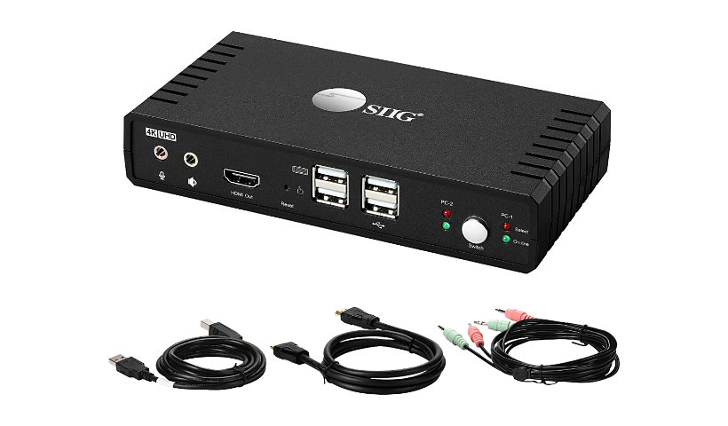 SIIG 2-Port HDMI 2.0 Video Console KVM Switch with USB 2.0 - video/audio/USB switch - 2 ports - TAA Compliant