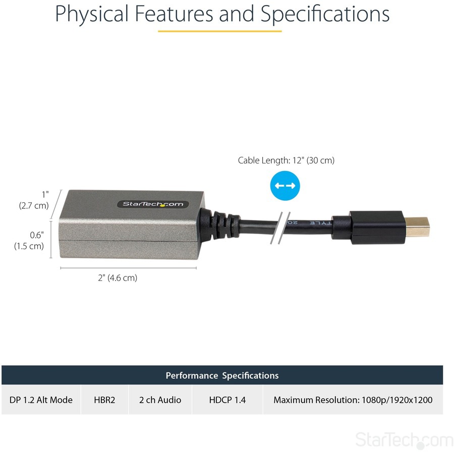 Thumbnail 3 of 6 for StarTech.com Mini DisplayPort to HDMI Adapter - mDP to HDMI w/ 12 Cable - mDP to HDMI Video Converter Dongle