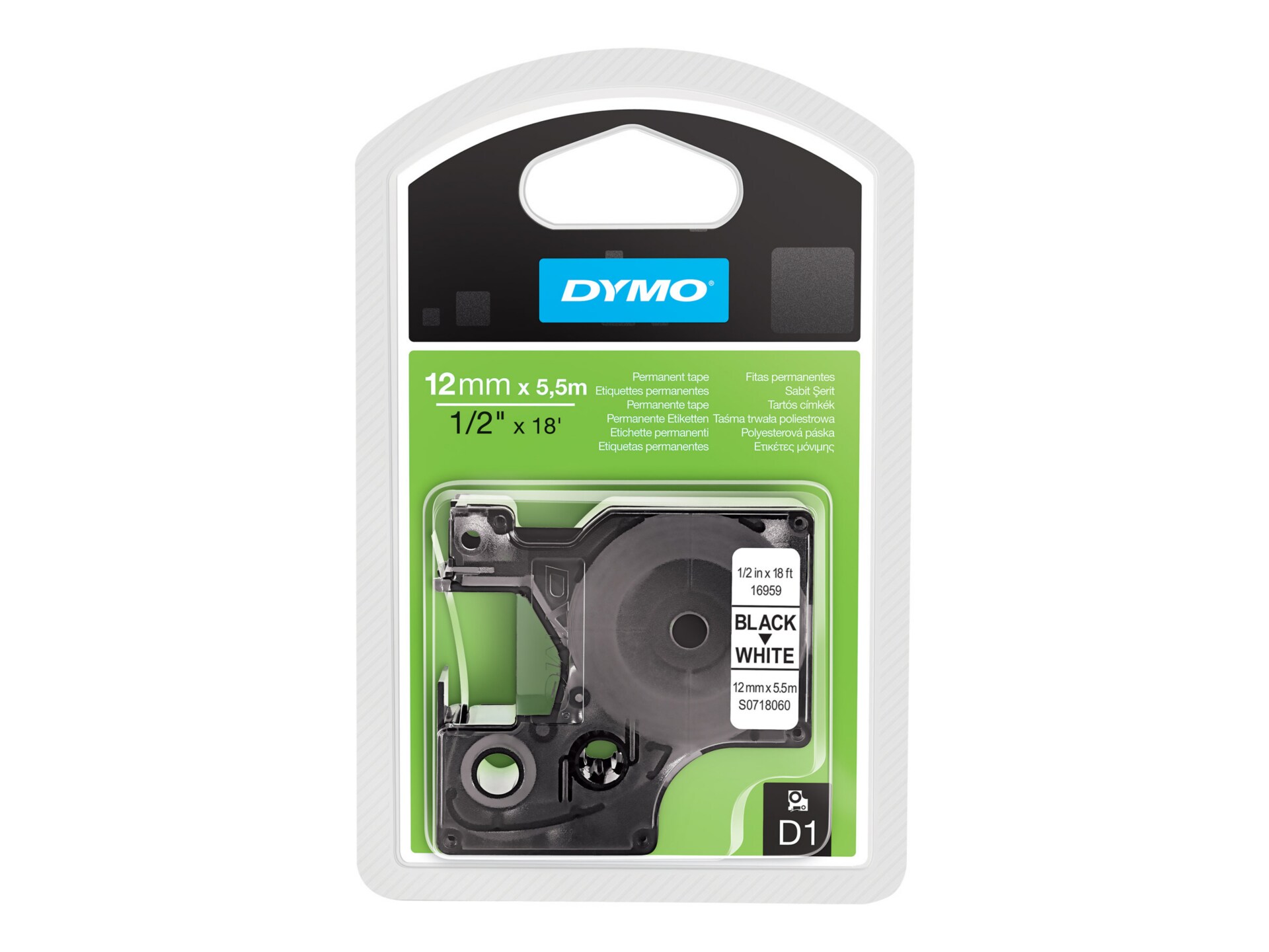 Dymo D1 - label tape - 1 cassette(s) - Roll (1.2 cm x 5.5 m)