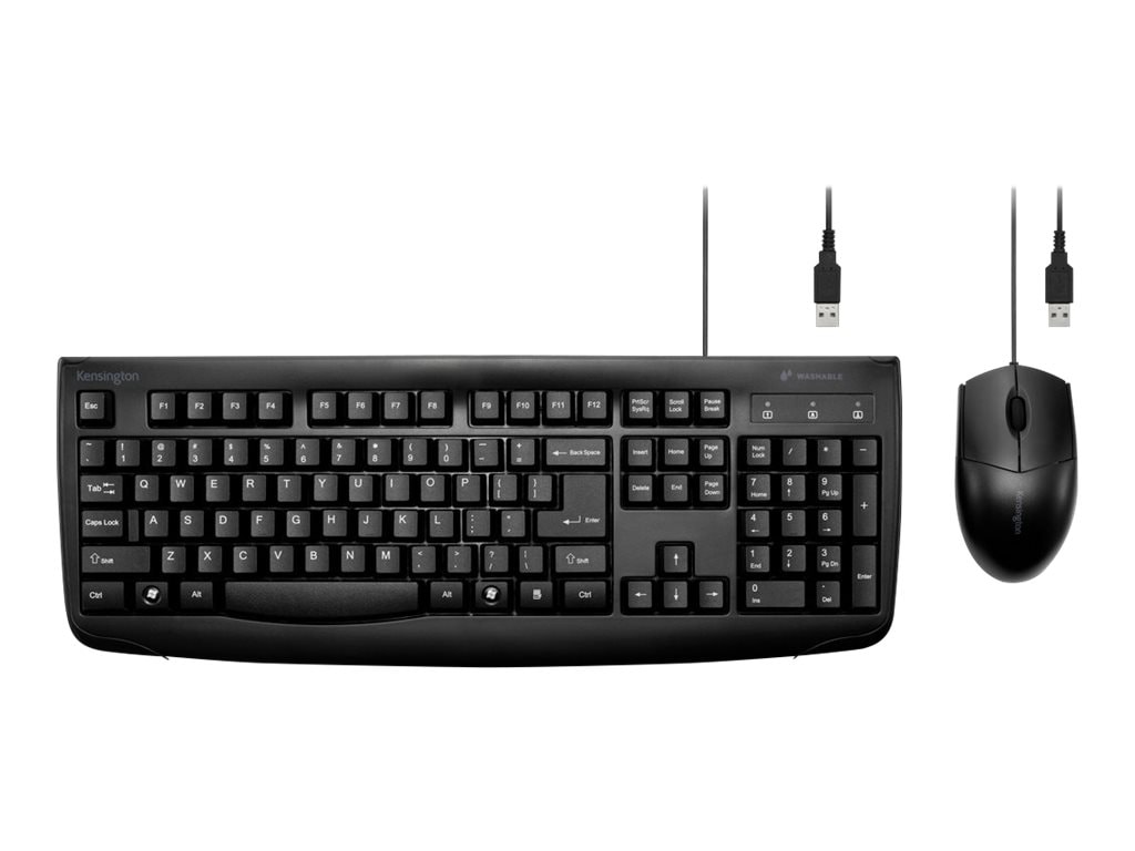 Kensington Pro Fit Washable - keyboard and mouse set - US - black Input Dev