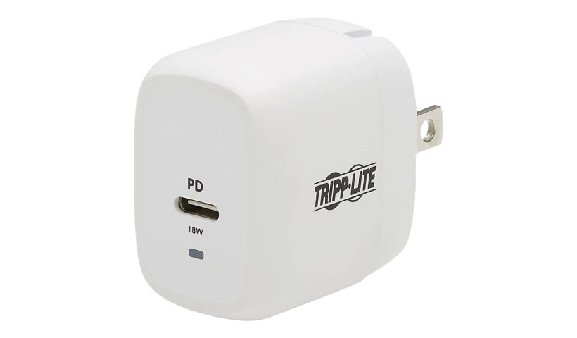 Tripp Lite USB-C Wall Charger Compact with 4 ft. USB-C to Lightning Cable - GaN Technology, 18W PD Charging, White power