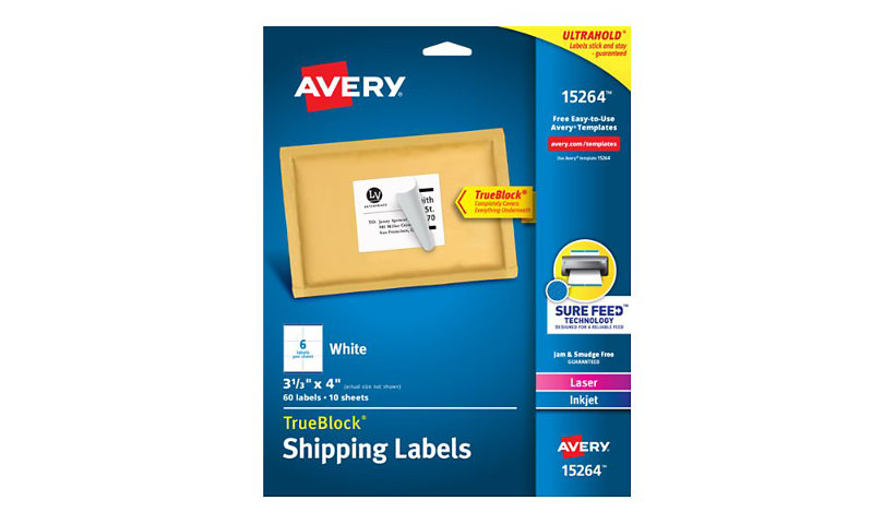 Avery TrueBlock - shipping labels - 60 label(s) - 3.33 in x 4 in