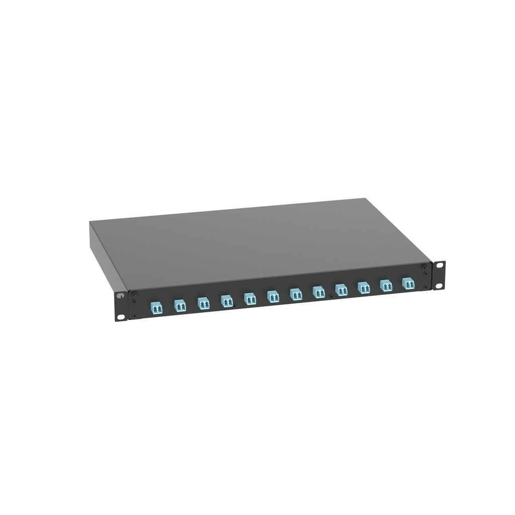 Fiber Drawer, 12 LC Duplex Adapters, Aqua