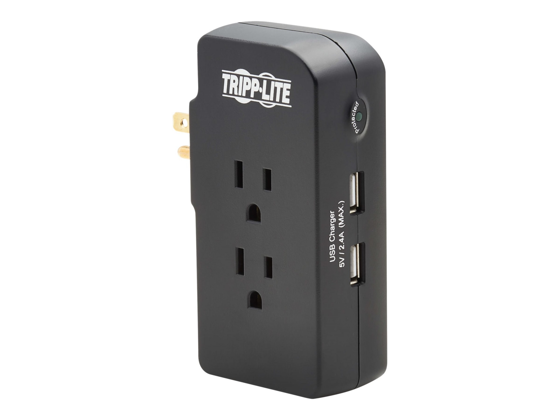 Tripp Lite Safe-IT Surge Protector - 3-Outlet, 2 USB Ports, 5-15P Direct Plug-In, 1050 Joules, Antimicrobial Protection,