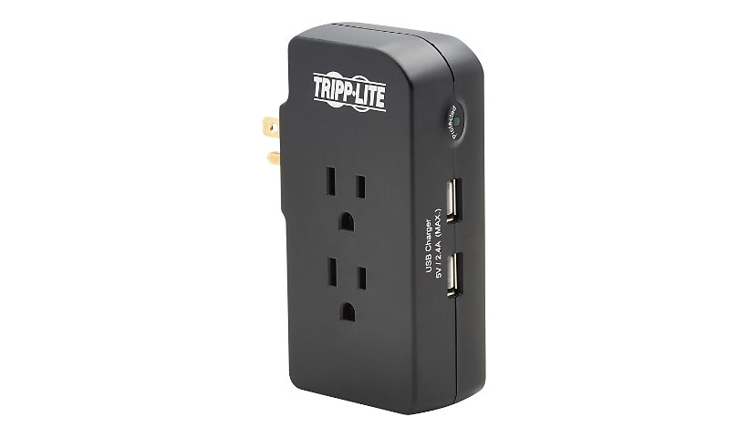 Tripp Lite Safe-IT Surge Protector - 3-Outlet, 2 USB Ports, 5-15P Direct Plug-In, 1050 Joules, Antimicrobial Protection,