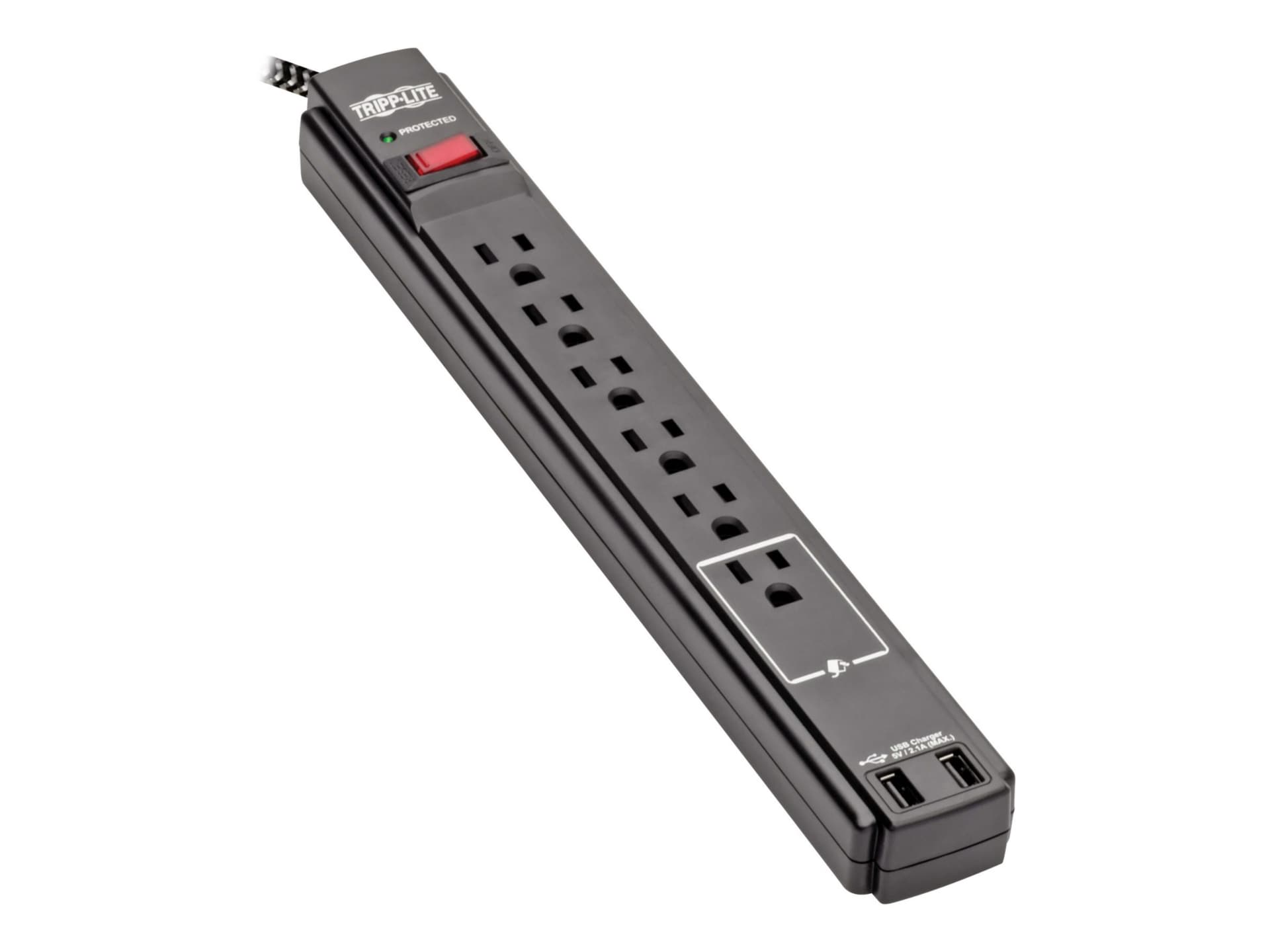 Tripp Lite Safe-IT Surge Protector - 6-Outlet 2 USB Ports, 10 ft. Cord, 5-15P Plug, 990 Joules, Antimicrobial