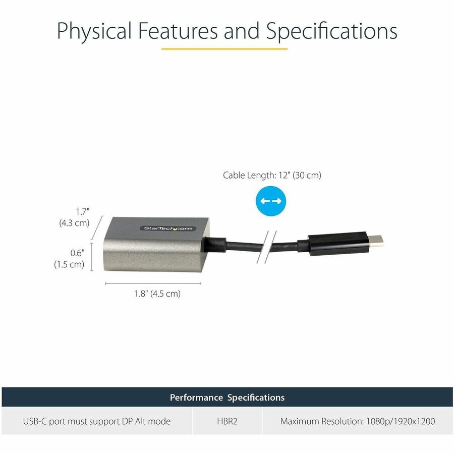 Thumbnail 5 of 6 for StarTech.com USB C to VGA Adapter - USB Type-C to VGA Video Converter - USB-C to VGA Dongle - 12 Cable